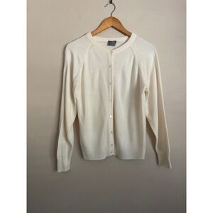 Vintage 90s Cream Button‎ Front Cardigan Sweater Cottage Coquette Parisian Large